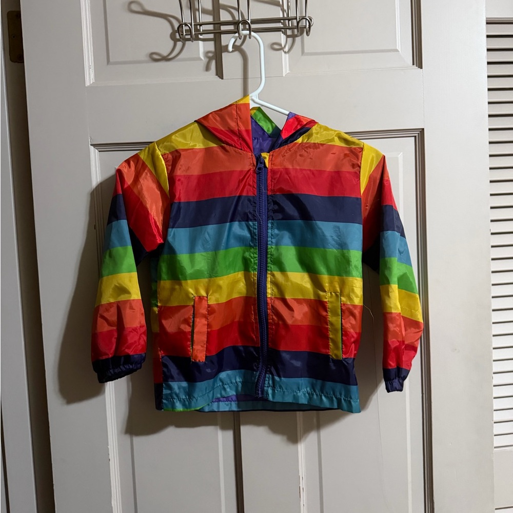 JOMAKE Boys Rainbow Striped Hooded Windbreaker Jacket Size XS - See Measurements
